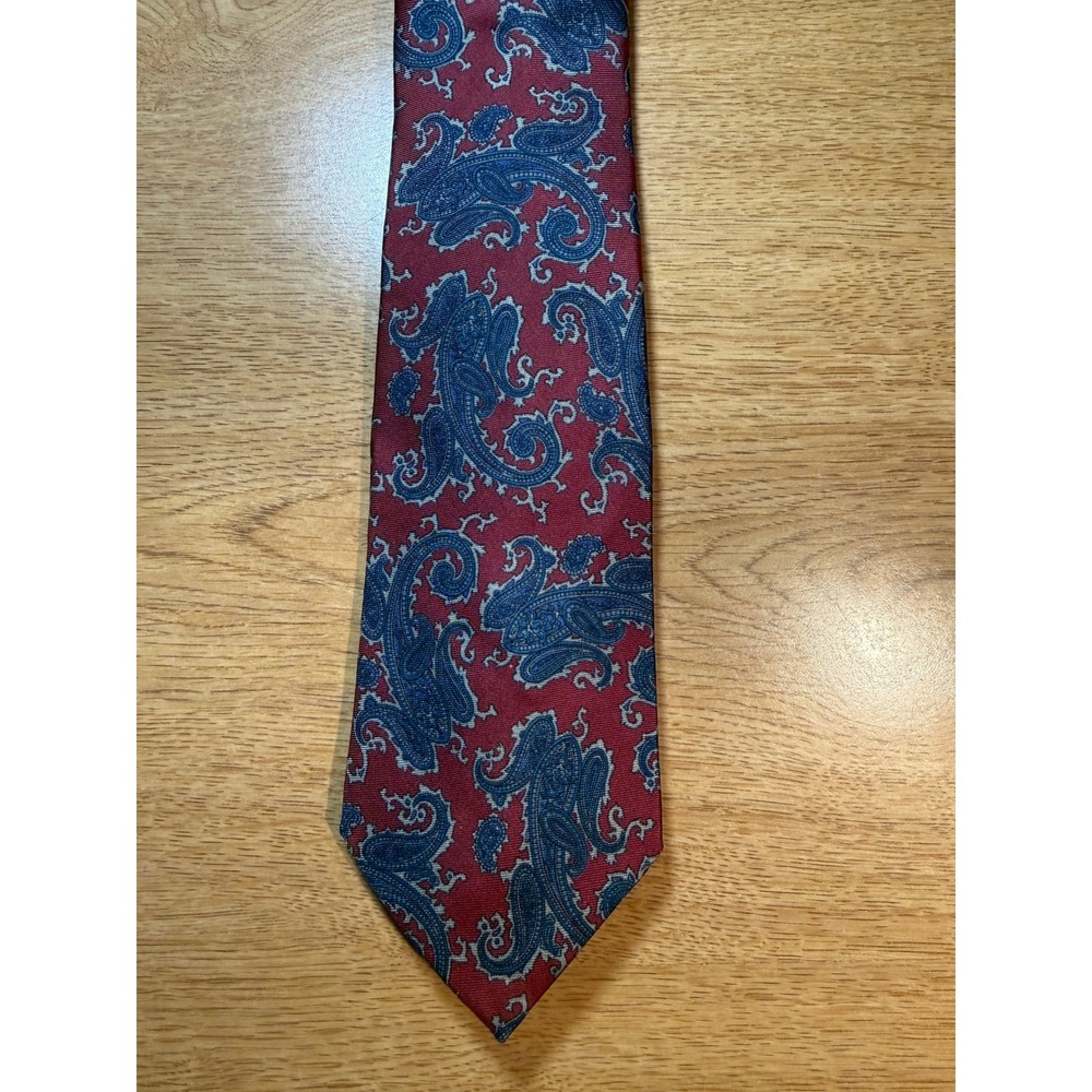 Vtg Geoffrey Beene Silk Tie Burgundy Red Blue Paisley Made In USA Italian Fabric